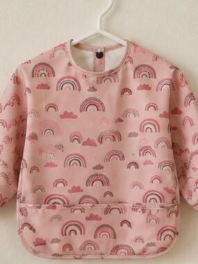 Kids Pink Rainbow Print Waterproof Bib Smock